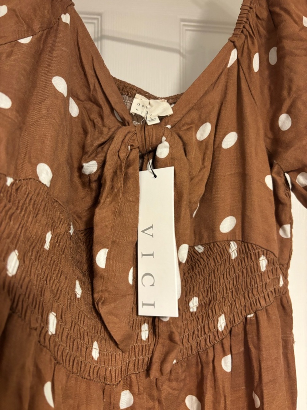 Vici Brown Polka Dot Jumpsuit with White Dots